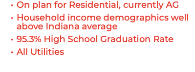 On plan for Residential, currently AG Household income demographics well above Indiana average 95.3% High School Graduation Rate All Utilities